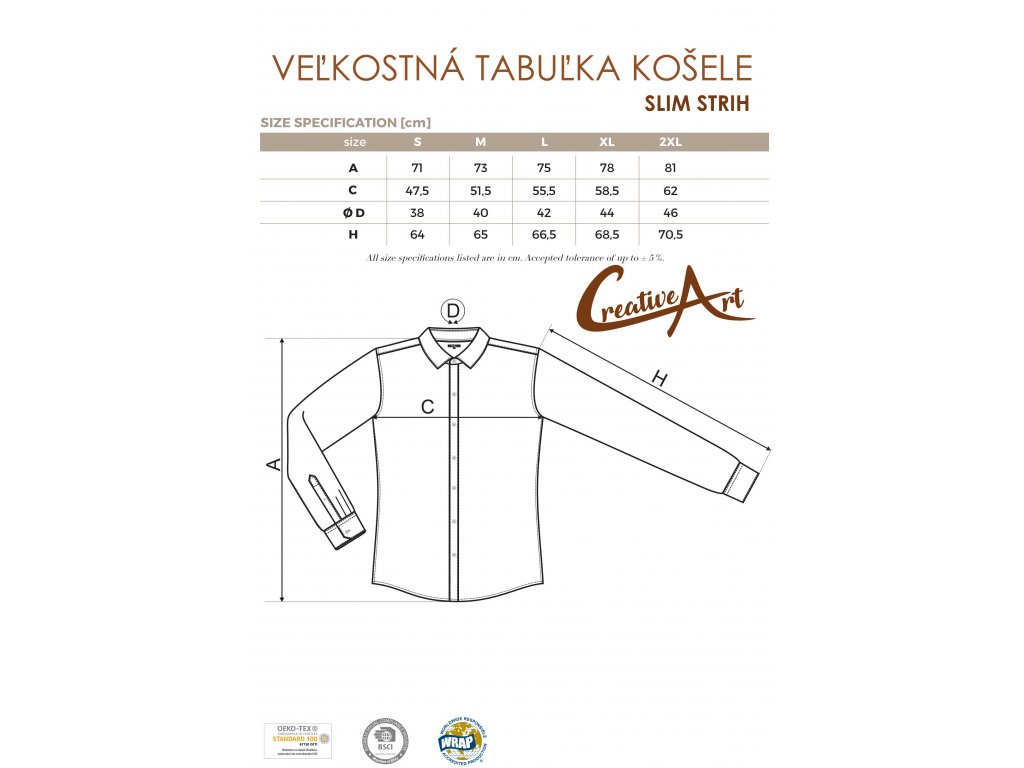velkostna tabulka slim kosela